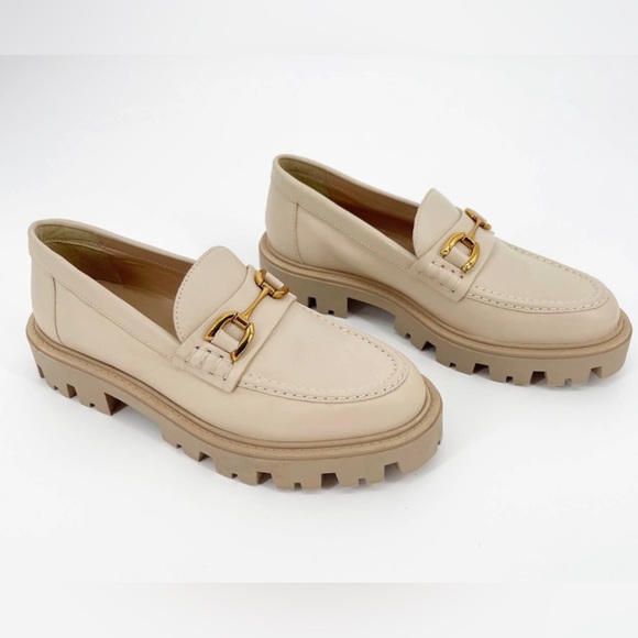 Zara Shoes - Zara Neutral Leather Chunky Platform Lug Sole Horsebit Loafer